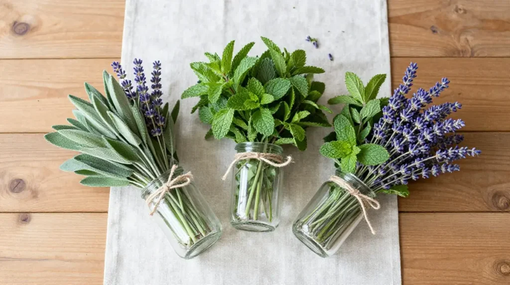 Herb Garden Table Styling with Fresh Bunches