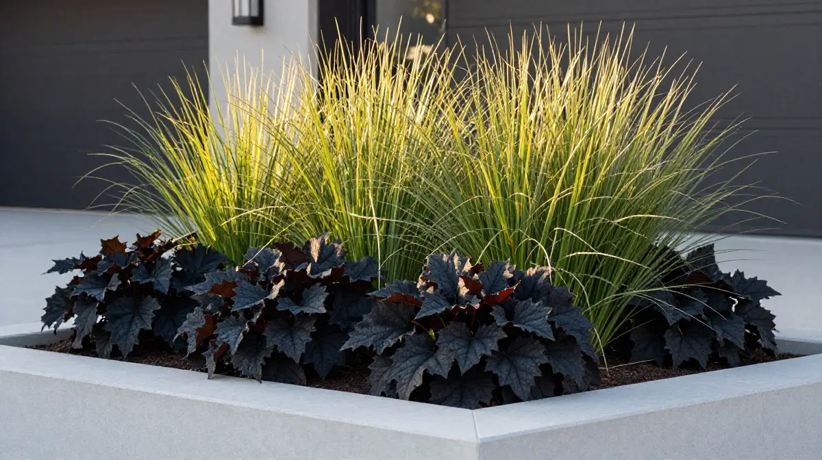 Layer Heuchera With Ornamental Grasses for Modern Texture