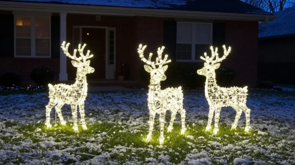 Lighted Deer Decorations in the Yard