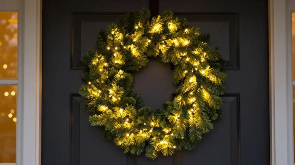 Lit Christmas Wreath With Warm LED Lights
