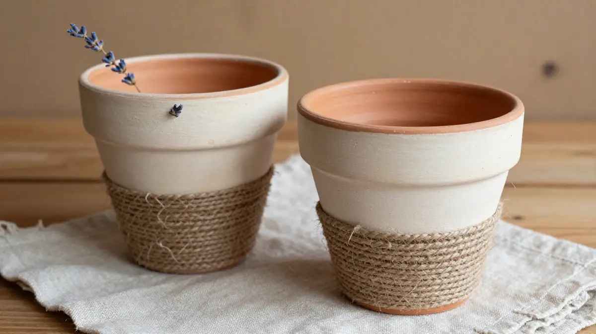 Mixed Media Pots Using Paint and Natural Textures