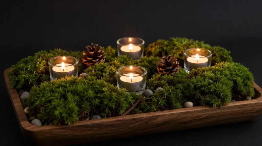 Moss Table Centerpiece with Candle Holders