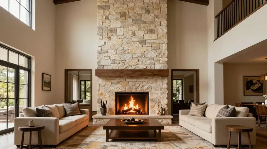 Open Fireplace Design for Large Rooms