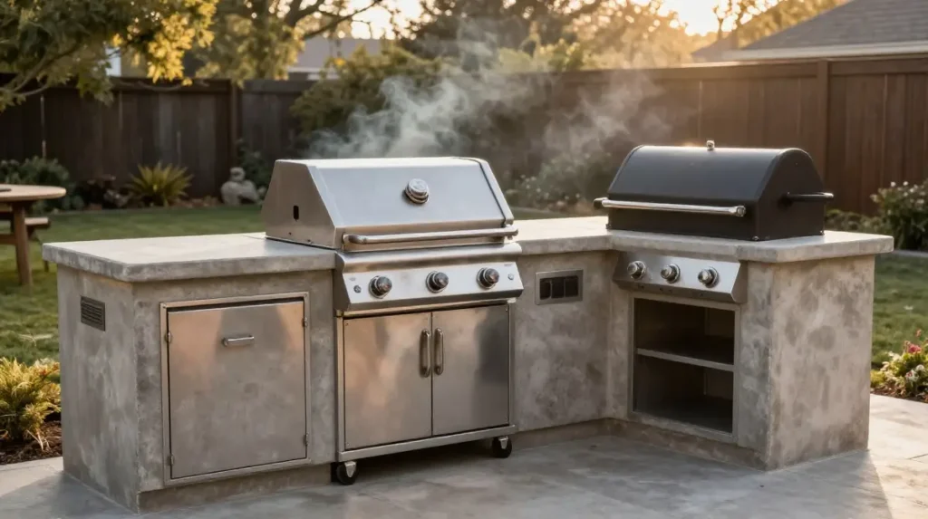 Outdoor Kitchen with a Built-In Grill and Smoker
