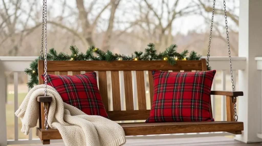 Porch Swing Decorated for the Holidays