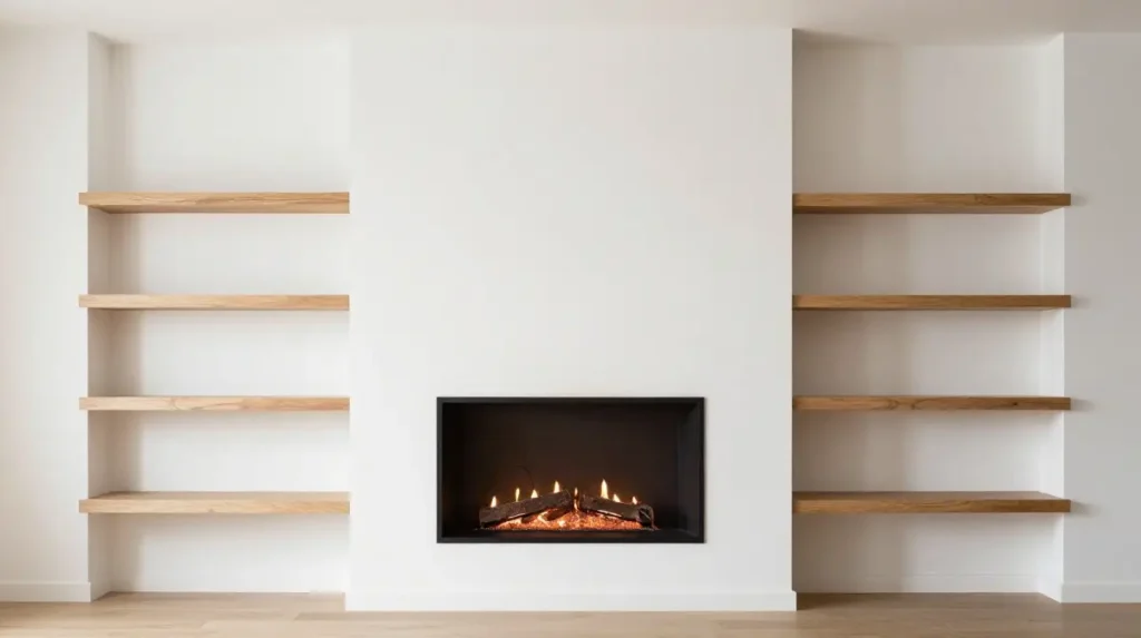 Recessed Fireplace with Floating Shelves