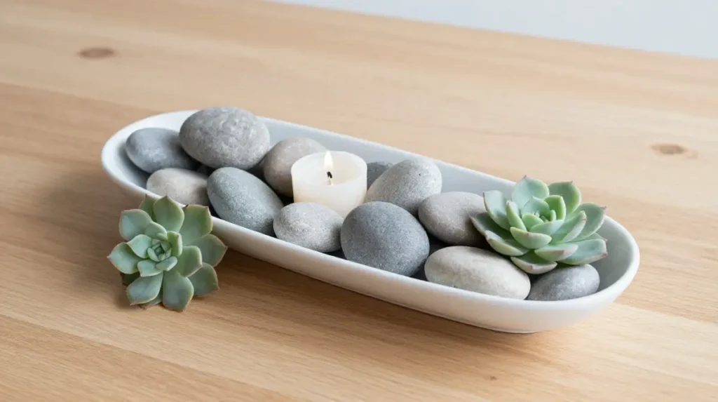 River Stone Table Decor for Minimalist Styling