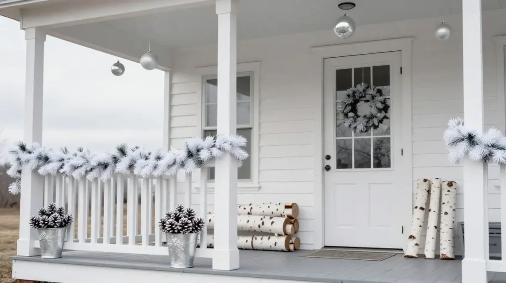 Snowy Christmas Porch Look With White Accents
