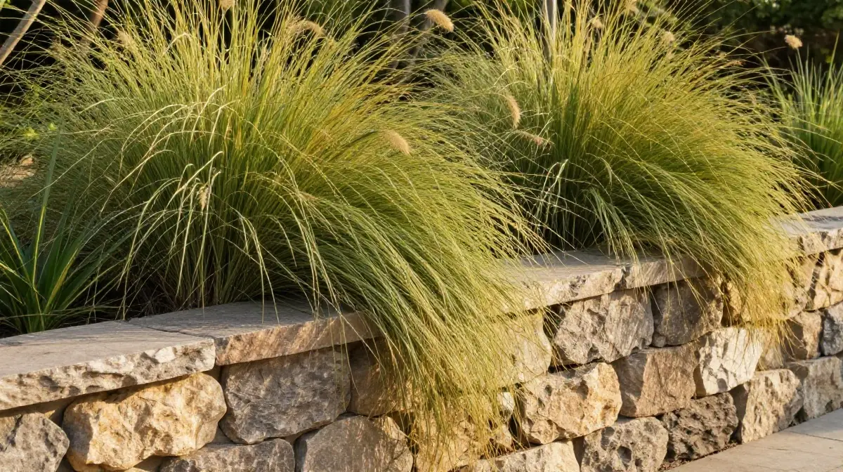 Soften Garden Structures with Cascading Grasses