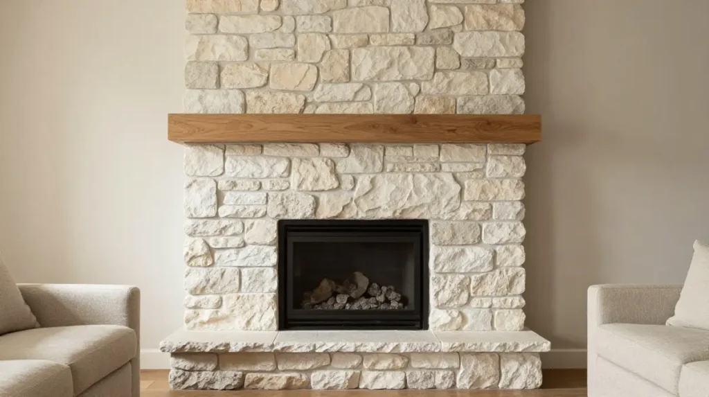 Stone Fireplace with Neutral Tones