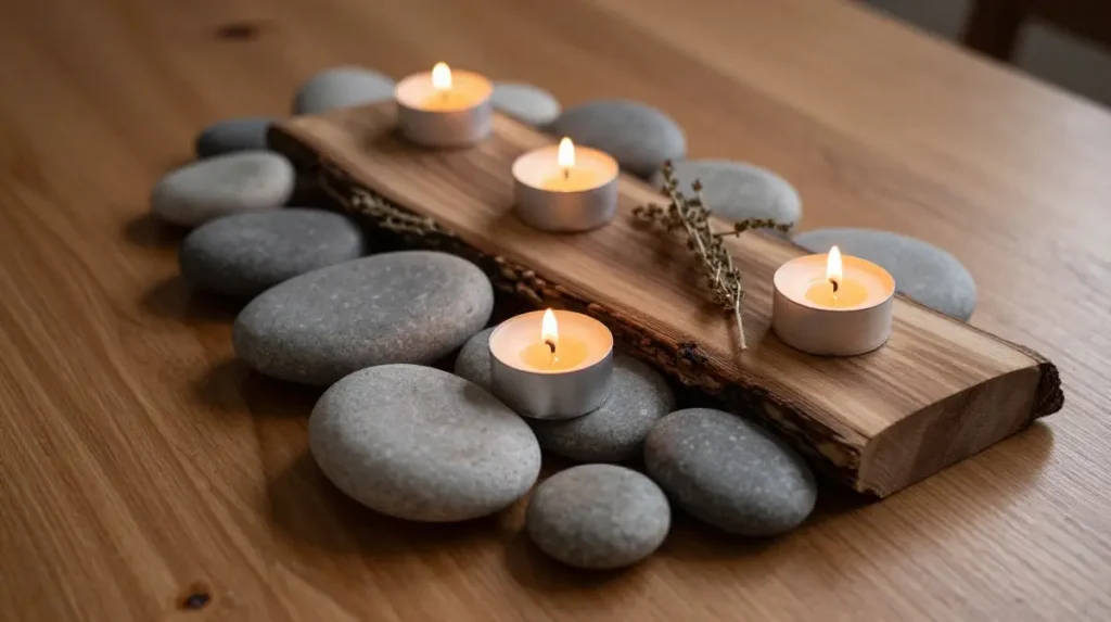 Stone and Wood Table Decor for Earthy Texture