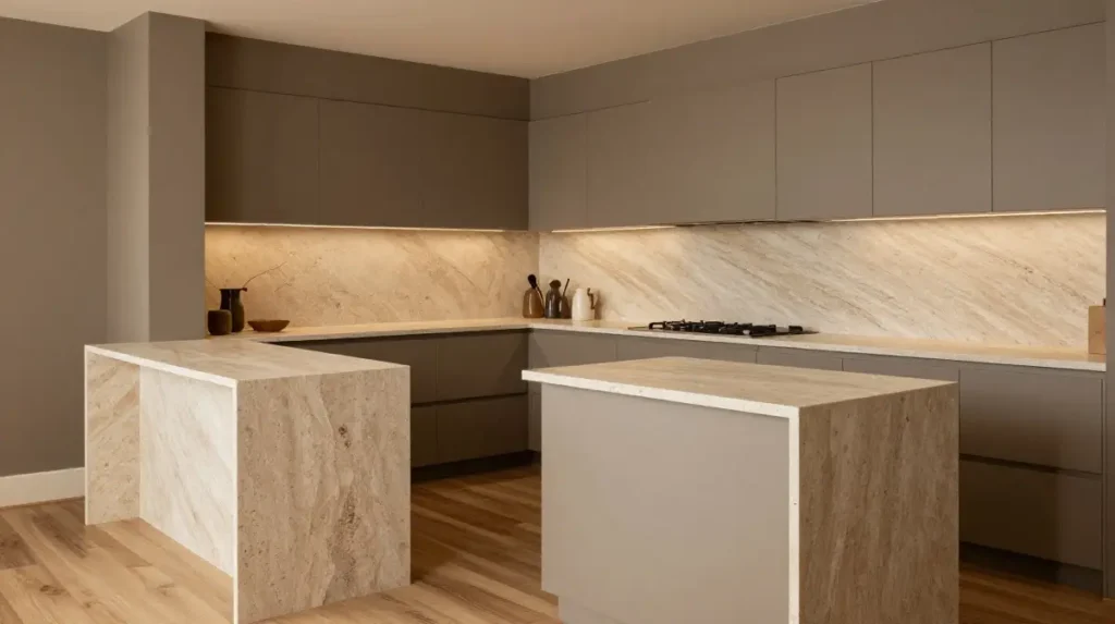 Taupe Walls with Natural Stone Countertops