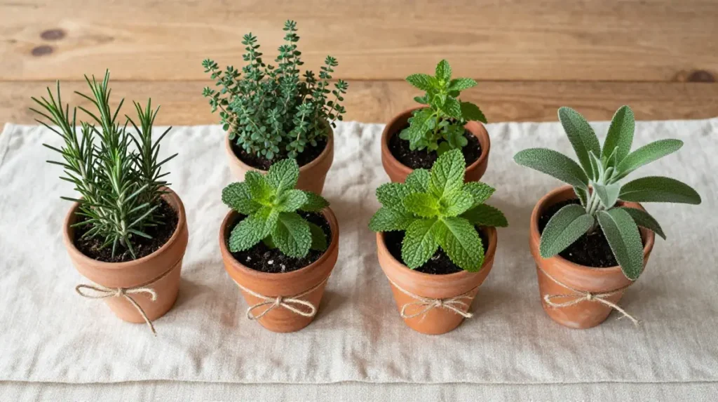 Terracotta Pot Table Decor with Herbs