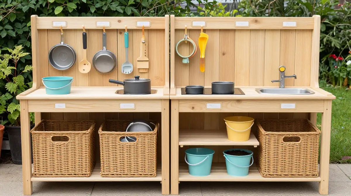 The Mud Kitchen Setup with Outdoor Storage and Organisation