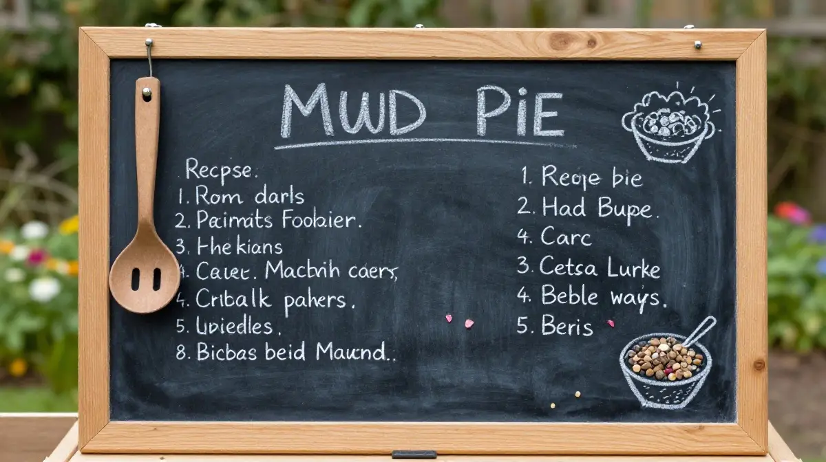 The Mud Kitchen Setup with a Chalkboard Recipe Wall