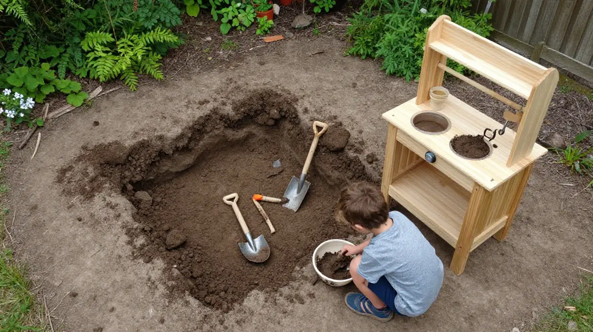 The Mud Kitchen Setup with a Dedicated Digging Pit