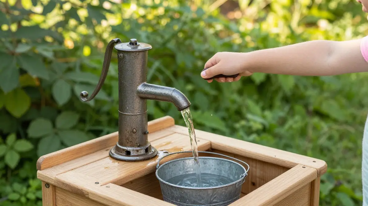 The Mud Kitchen Setup with a Water Pump or Hand Pump