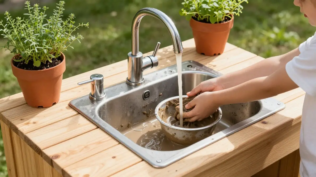 The Sink and Running Water Mud Kitchen Setup