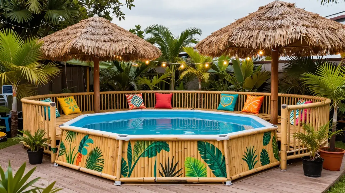 Tropical or Tiki-Themed Above Ground Pool Deck