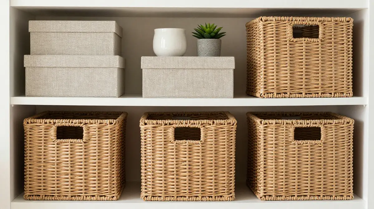 Use Baskets and Boxes for Stylish Hidden Storage