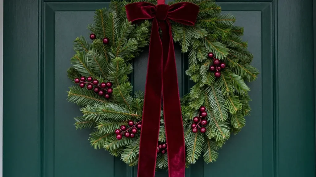 Velvet Ribbon Wreath With Berry Accents