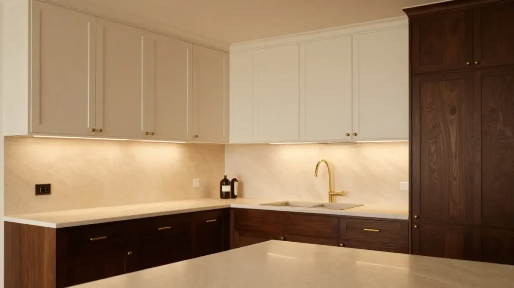 Warm Ivory Kitchen with Dark Lower Cabinets