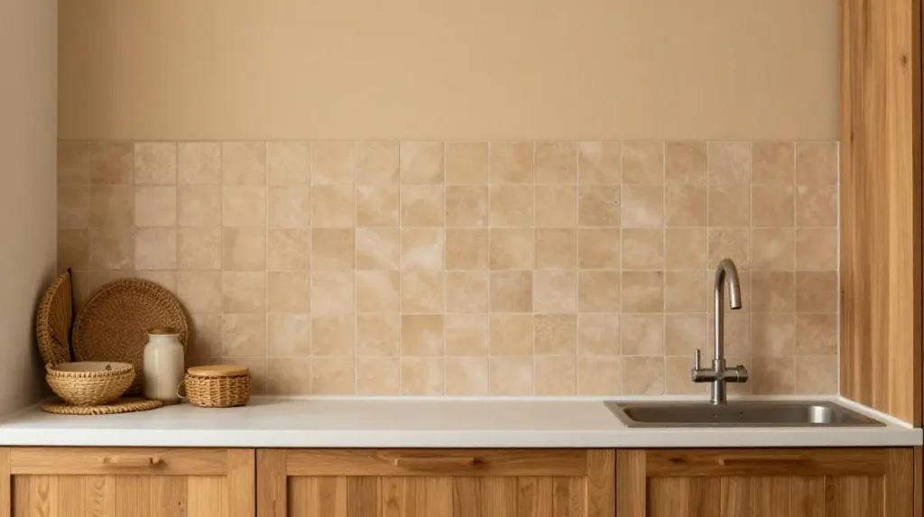 Warm Oatmeal Kitchen with Textured Tiles
