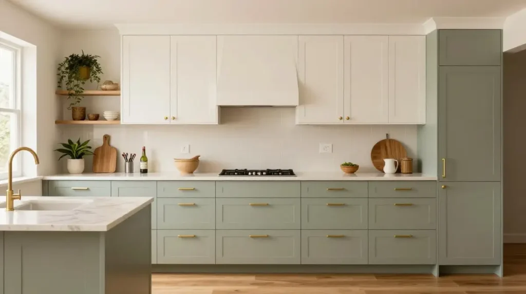 Warm Sage Kitchen with Warm White Upper Cabinets