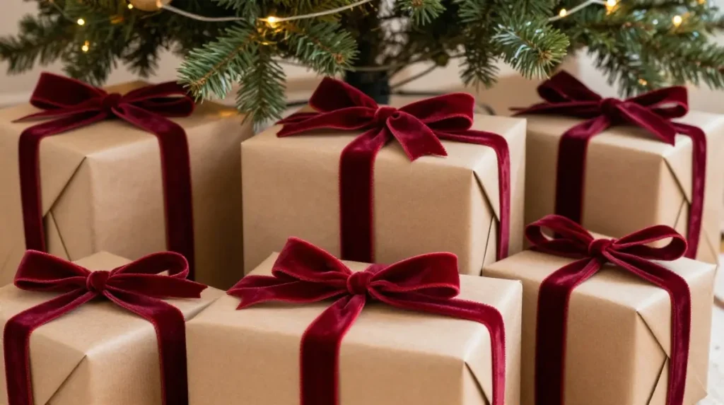 Wine-Colored Festive Ribbon Wrapping