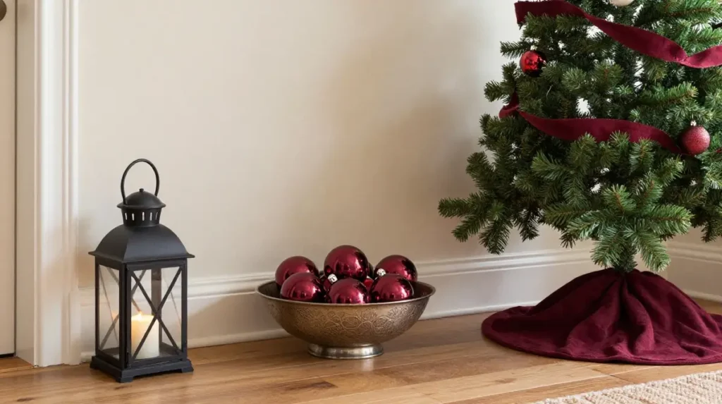 Wine-Colored Holiday Accents in the Entryway