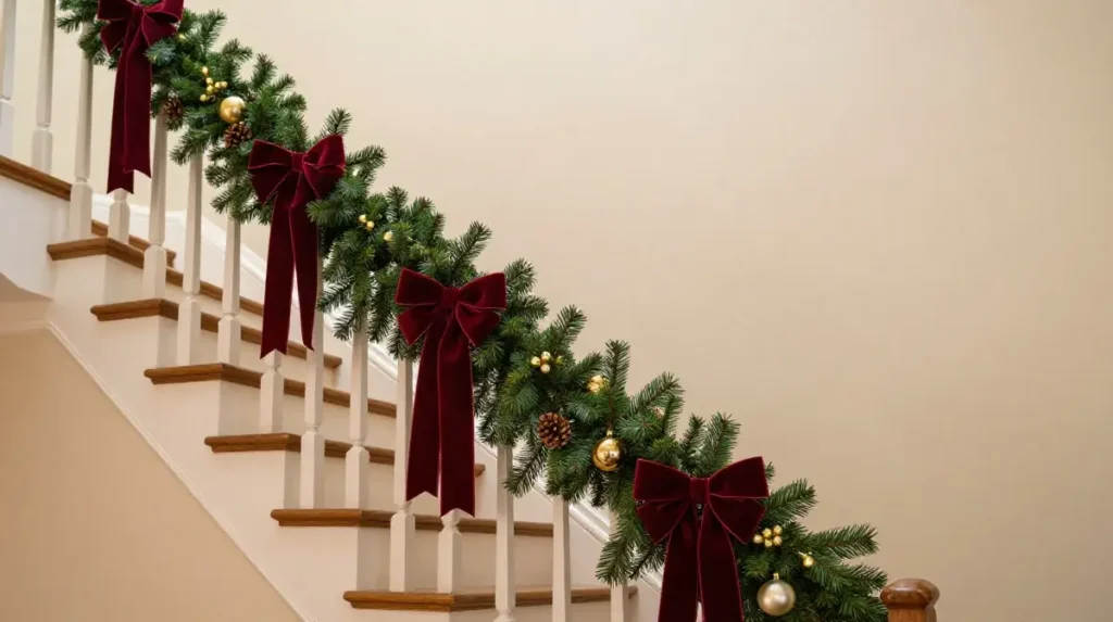Wine Red Garland Ideas for Staircases