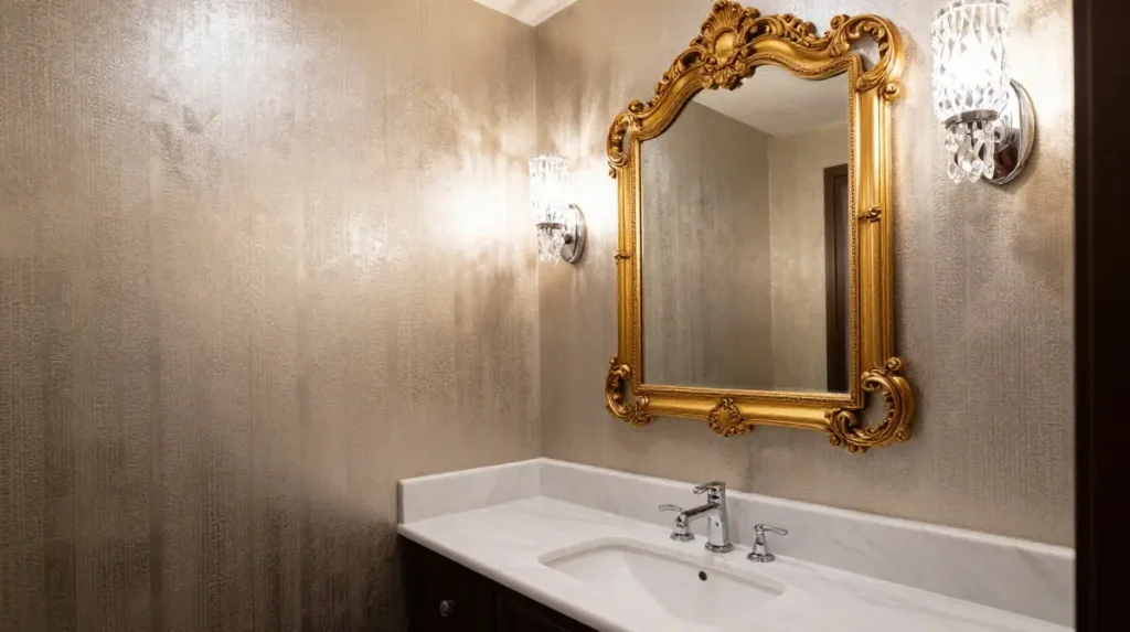 A Glam Powder Room With Reflective Surfaces