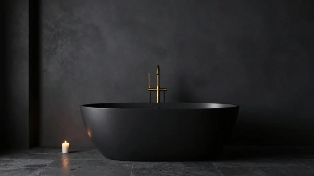 Add a Freestanding Dark Bathtub as the Centerpiece
