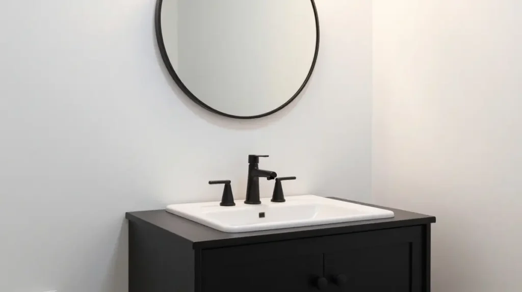 Black Vanity Against White Walls