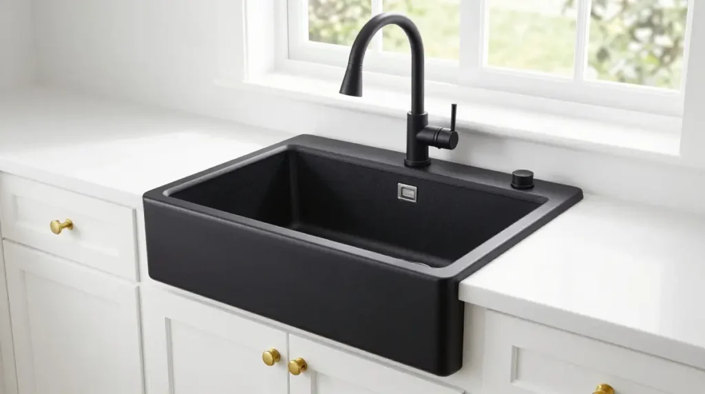 Black farmhouse sinks for contrast