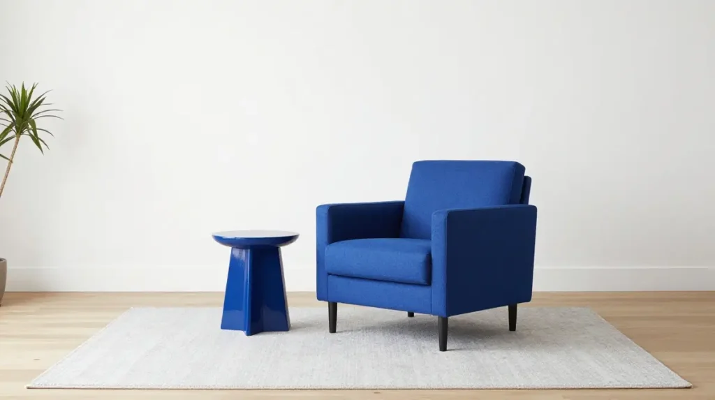 Blue Statement Furniture in an Otherwise Neutral Room