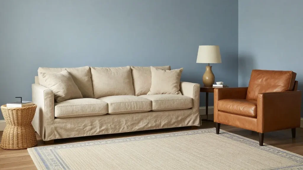Blue and Beige Living Room for a Timeless Warm Pairing