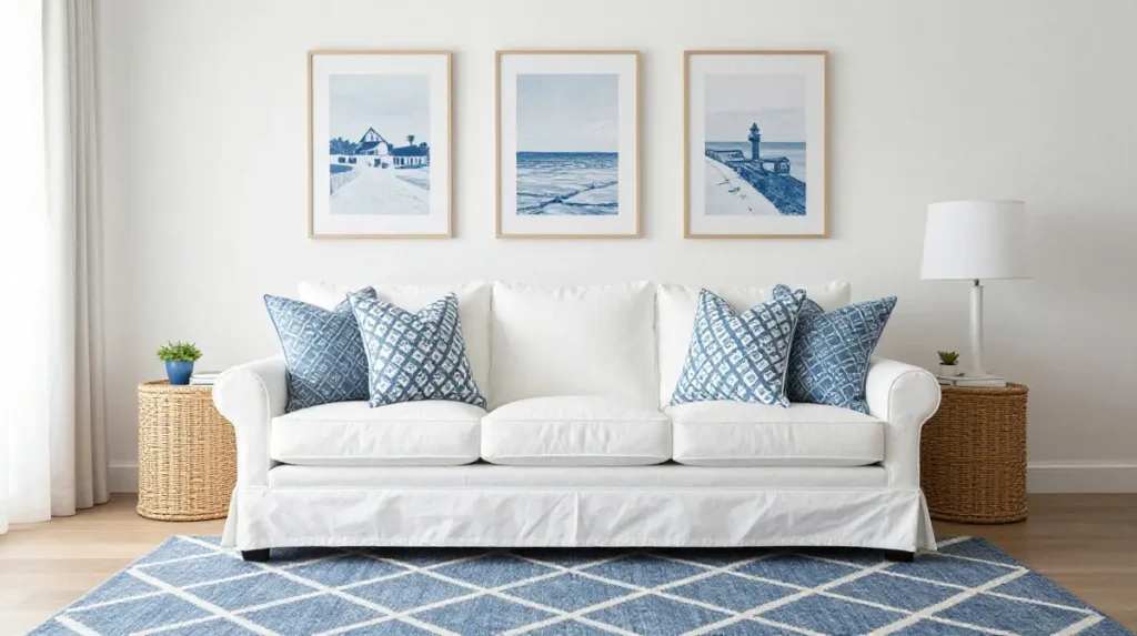 Blue and White Living Room With Classic Appeal