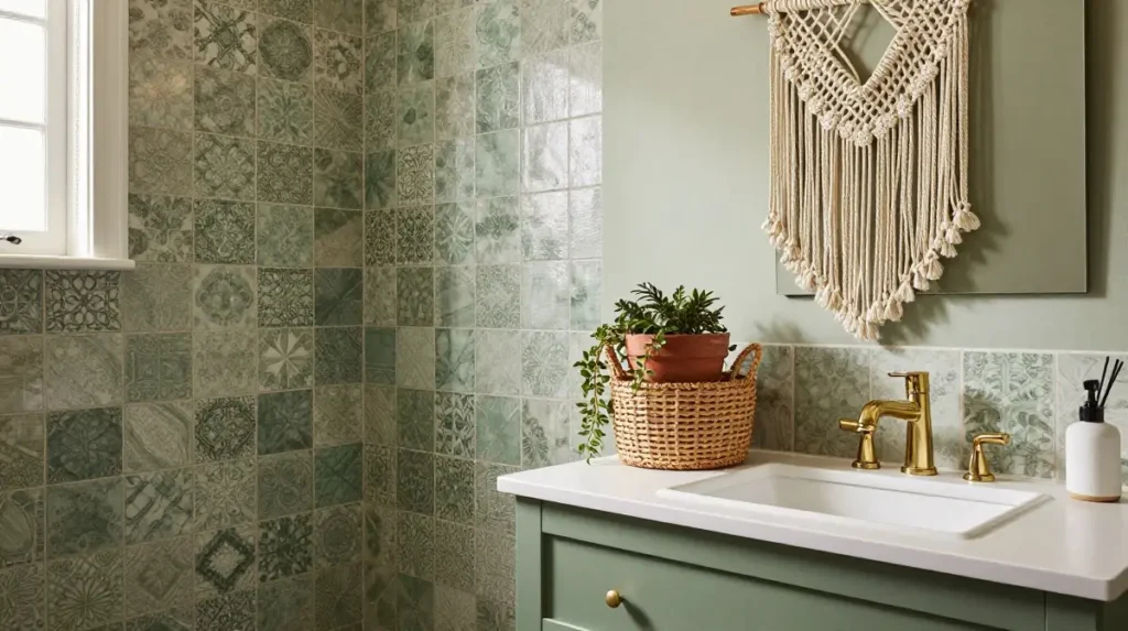 Boho Green Bathroom with Mixed Textures
