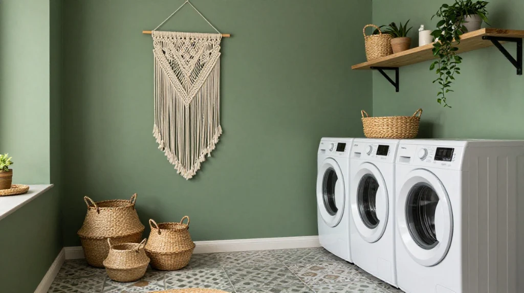 Boho Green Laundry Room