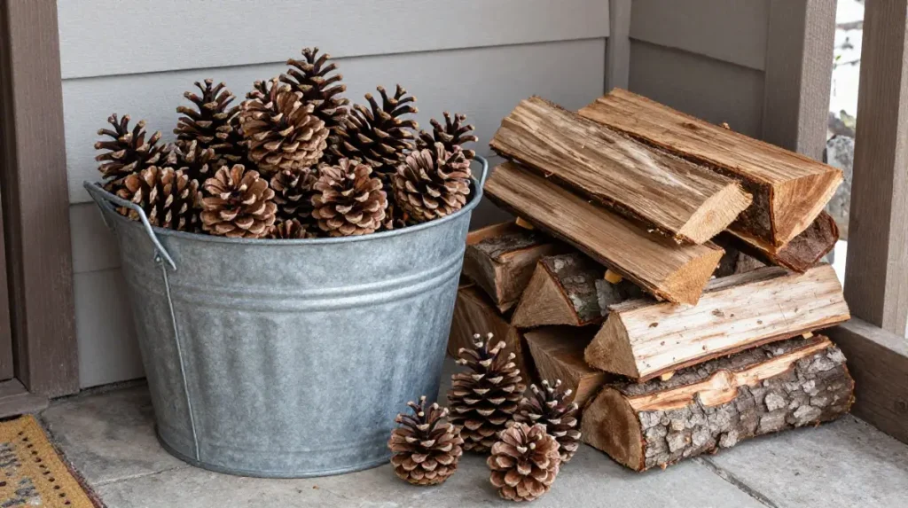 Bringing in Pinecones and Wood Logs as Natural Decor