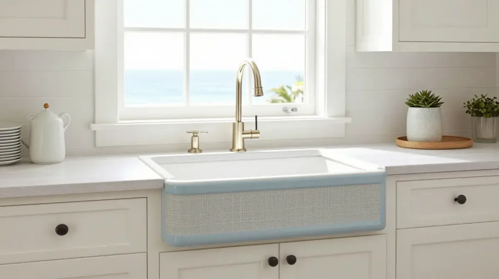 Coastal farmhouse sink styling