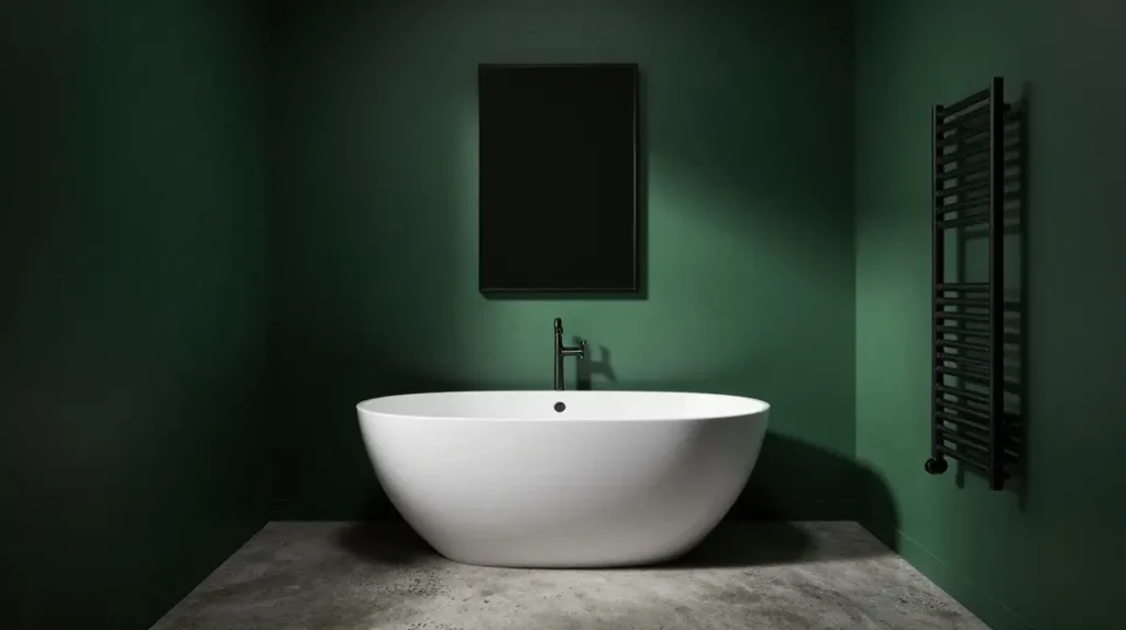Dark Green Bathroom with Black Fixtures
