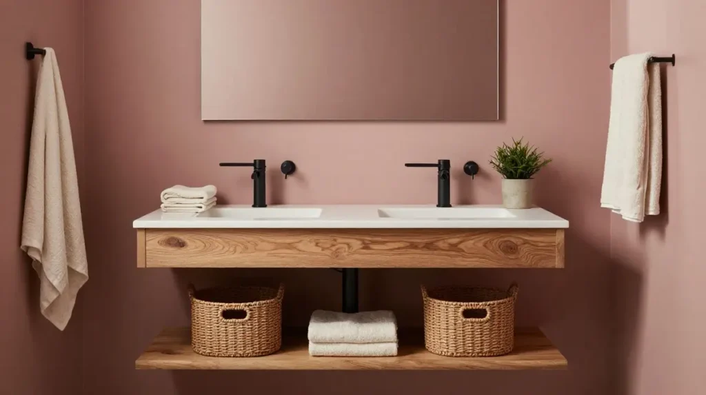 Dusty Rose Bathroom With Warm Neutrals