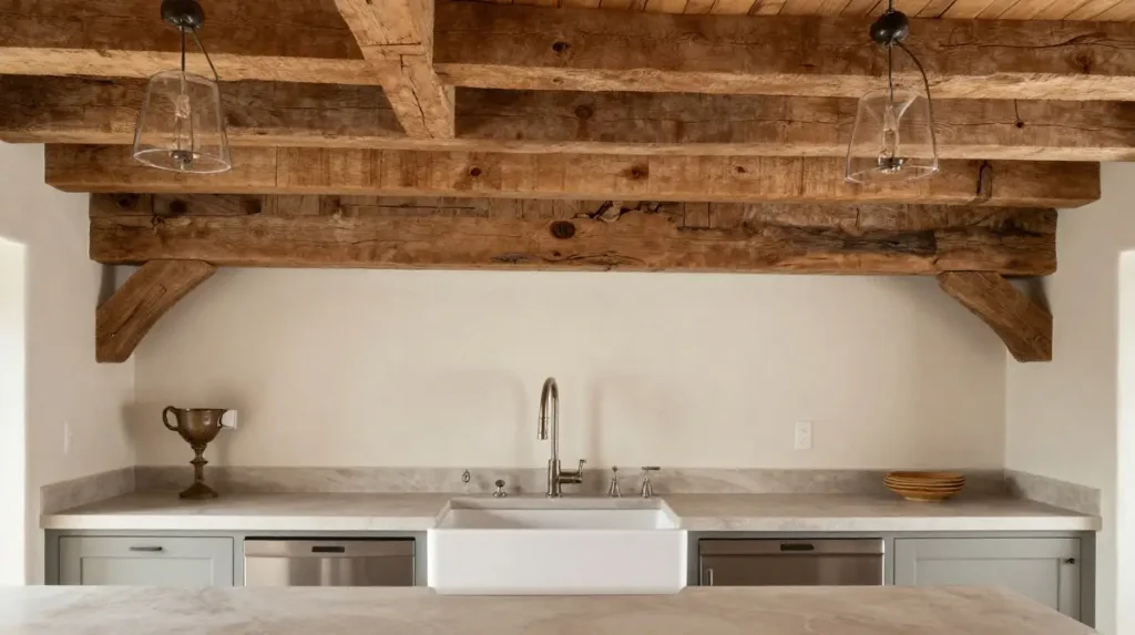 Exposed wood beams for rustic charm