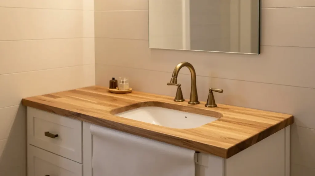Farmhouse Bathroom Counter with Apron Details