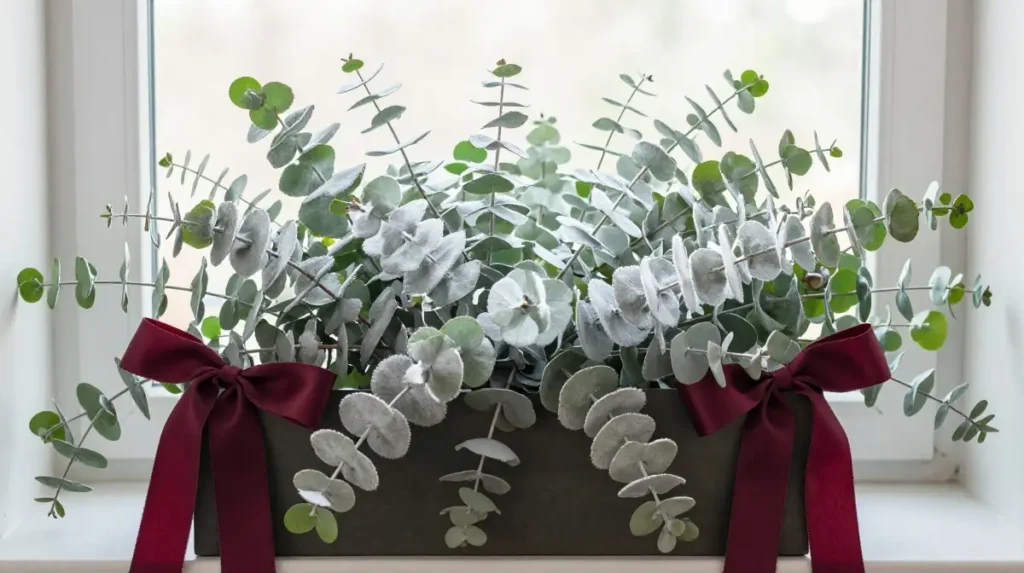 Frosted Eucalyptus and Ribbon Styling