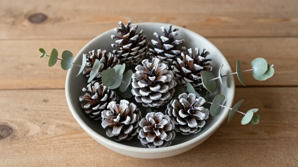Frosted Pinecone and Eucalyptus Centerpiece