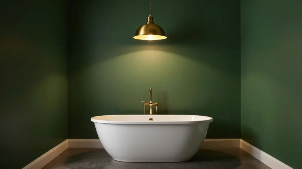 Green Bathroom with Statement Lighting