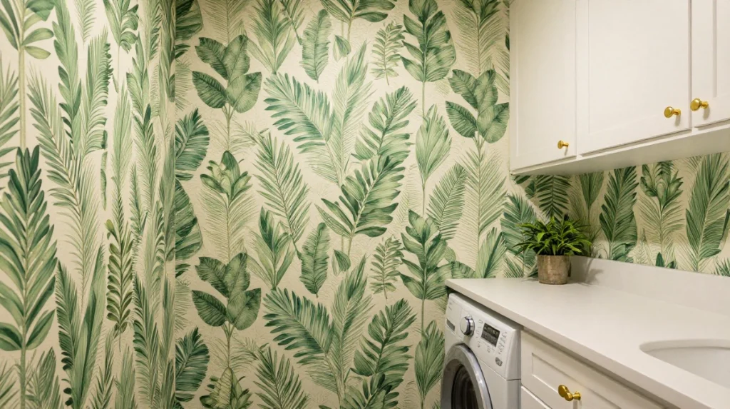 Green Laundry Room Wallpaper